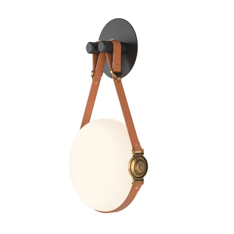 Derby LED 10.9 inch Black and Antique Brass ADA Sconce Wall Light in Leather Chestnut/Non-Branded Plate, Black/Antique Brass