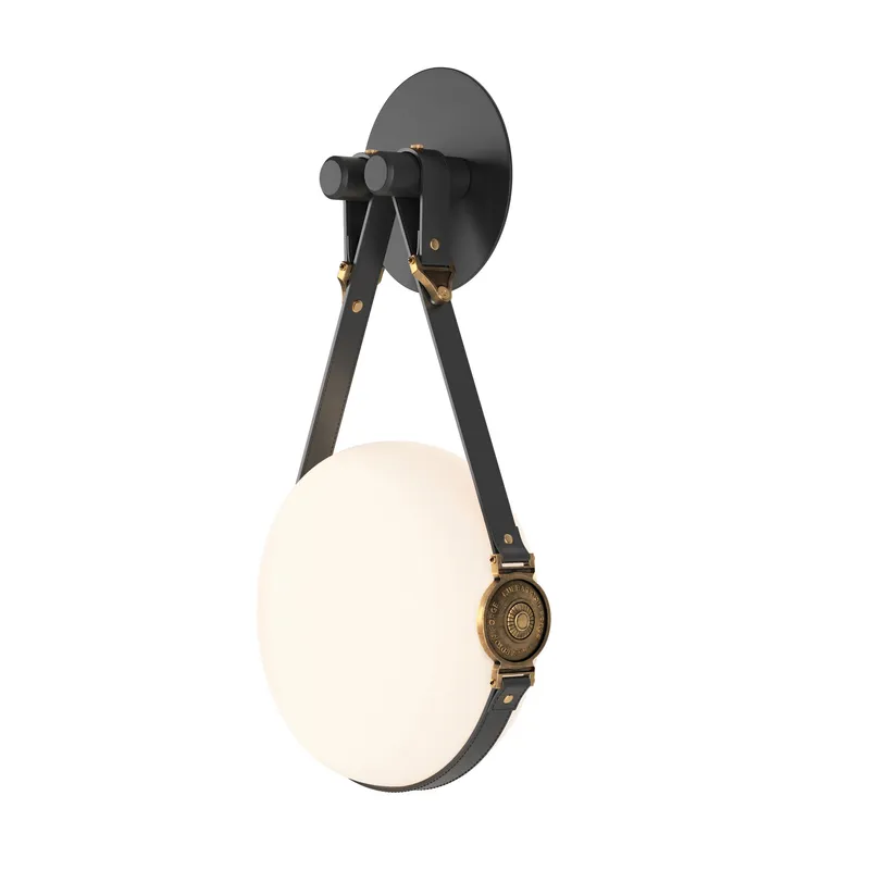 Derby LED 10.9 inch Black and Antique Brass ADA Sconce Wall Light in Leather Black/Hubbardton forge Branded Plate, Black/Antique Brass