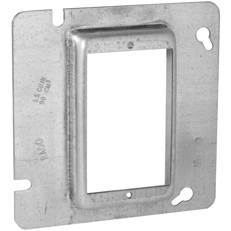 4-11/16" Square Cover, 1-Device, Mud Ring, 3/4" Raised, Drawn