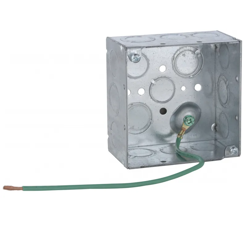 4" Square Box, Welded, 2-1/8" Depth, 1/2 and 3/4" Knockouts, Steel