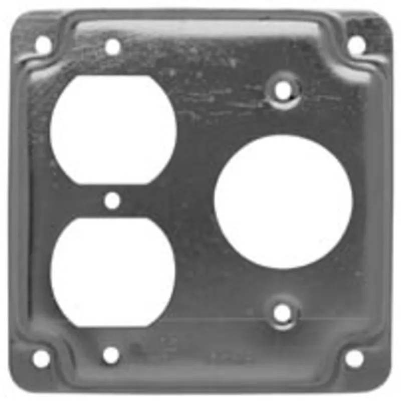 4" Square Exposed Work Cover, (1) Duplex Receptacle, (1) Single Receptacle