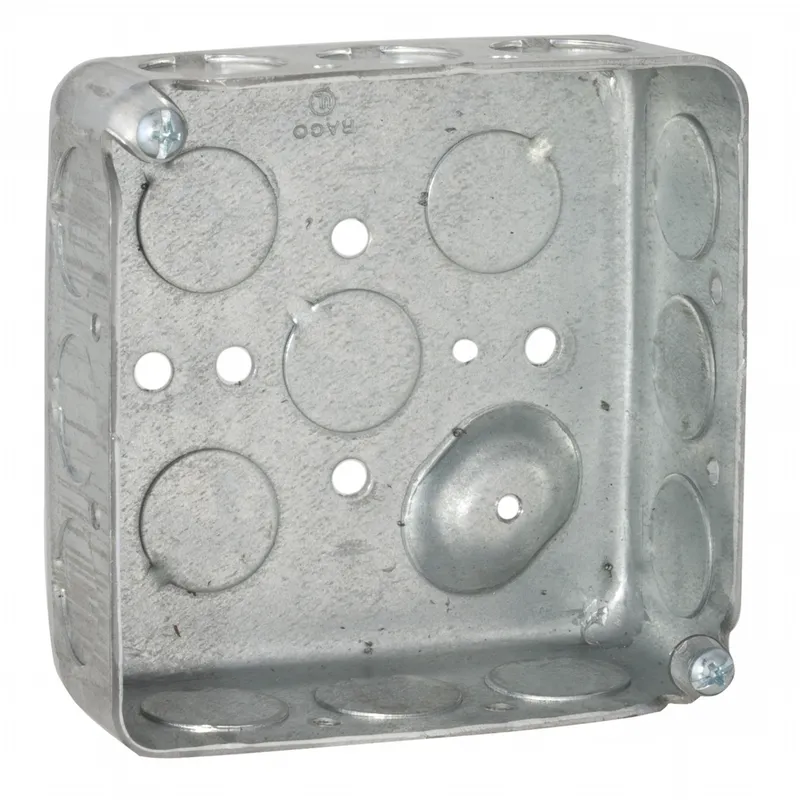 4" Square Box, Drawn, 1-1/2" Depth, 1/2" Knockouts, Steel
