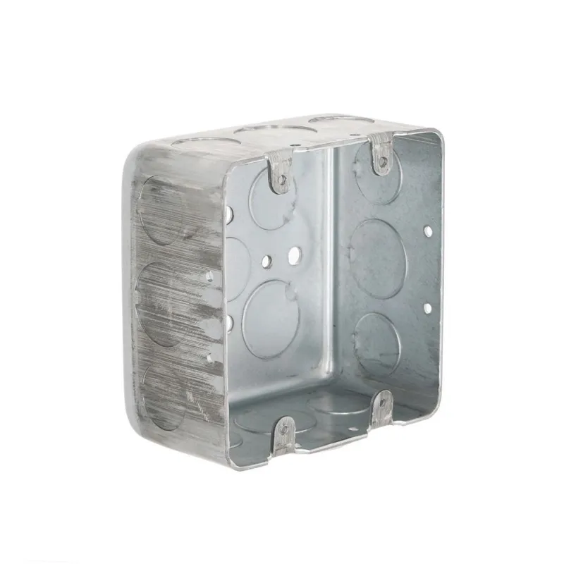 4" Square Box, Drawn, 2-1/8" Depth, 1/2 and 3/4" Knockouts, Steel