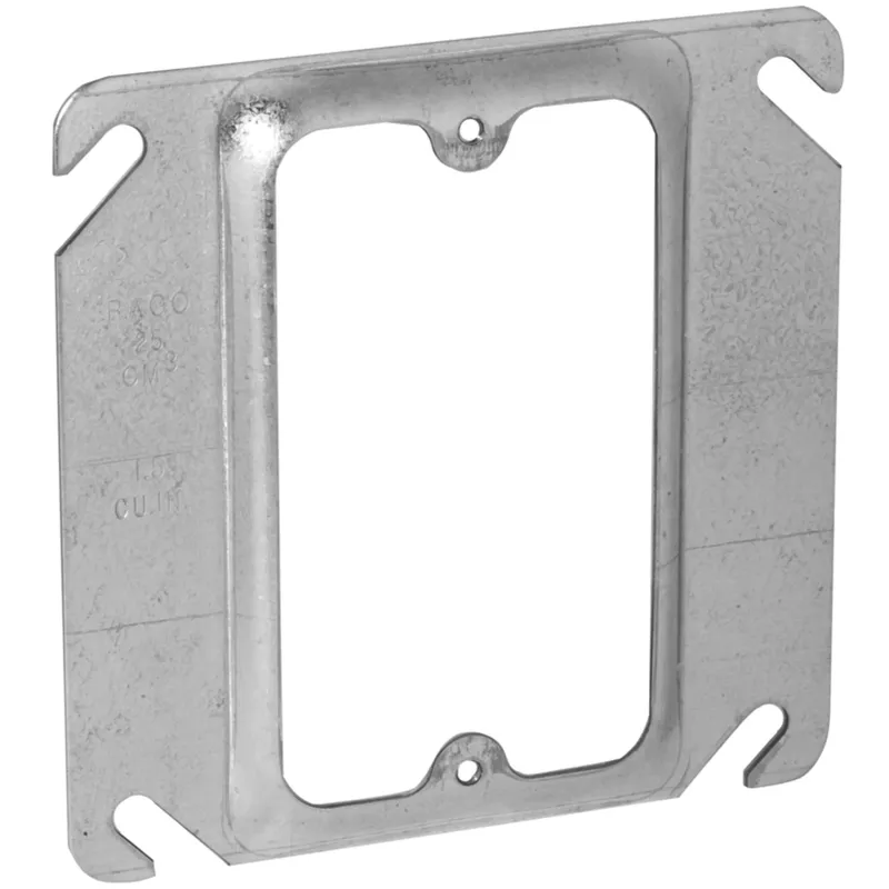 4" Square Cover, 1-Device, Mud Ring, 1/4" Raised, Drawn, Metallic