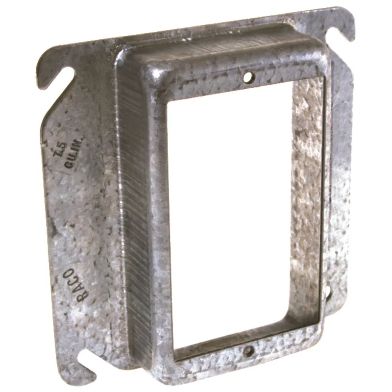 4" Square Cover, 1-Device, Mud Ring, 3/4" Raised, Drawn, Metallic