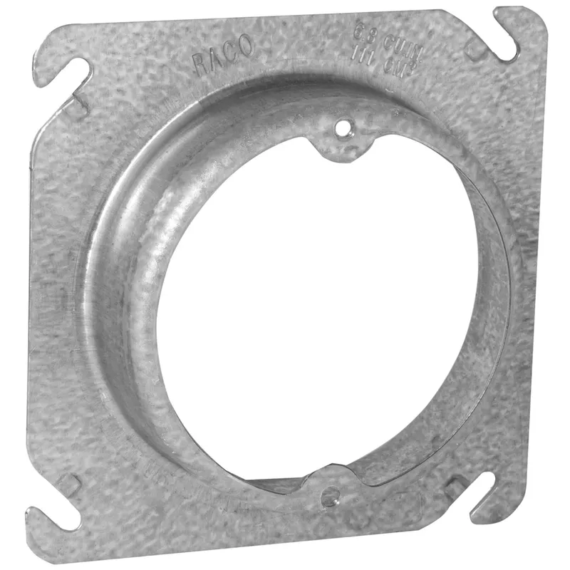 4" Square Fixture Cover, Mud Ring, 1" Raised, Drawn, Metallic