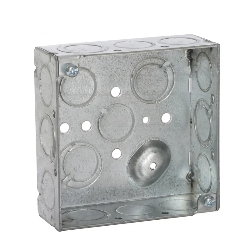 4" Square Box, Welded, 1-1/2" Depth, 1/2 and 3/4" Knockouts, Steel