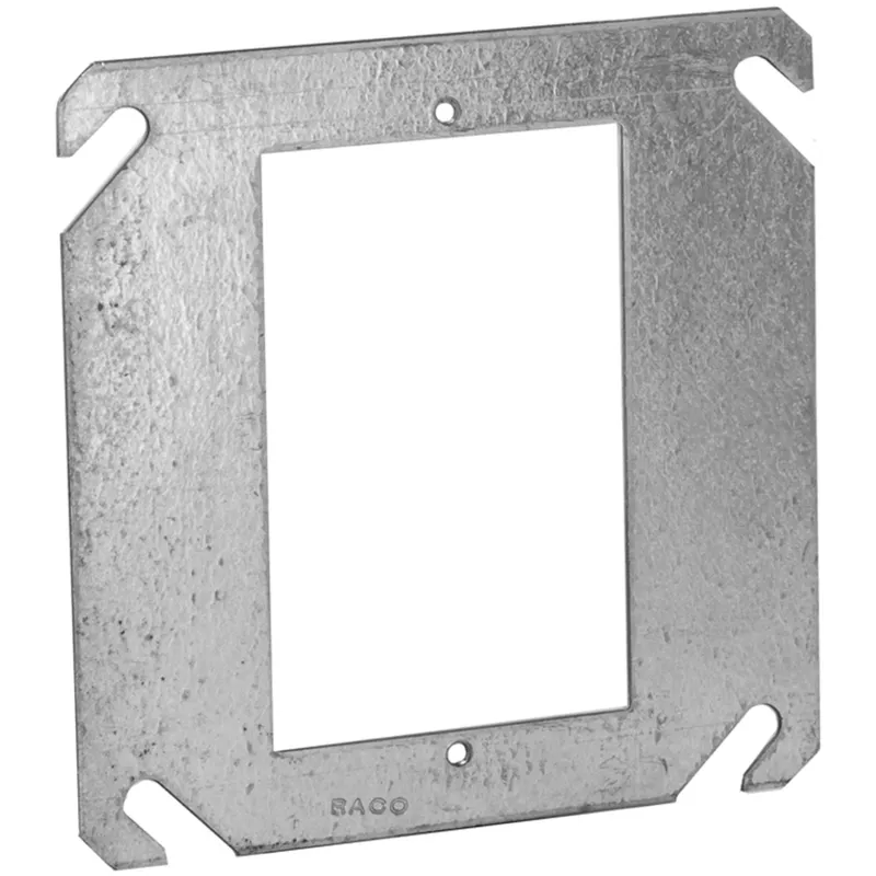 4" Square Cover, 1-Device, Mud Ring, Flat, Drawn, Metallic