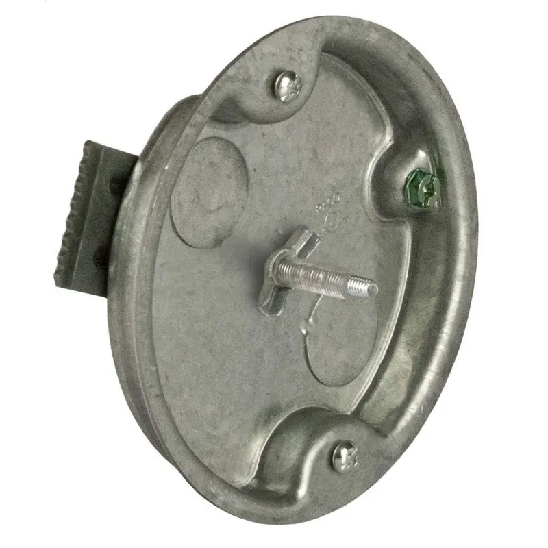 Ceiling Pan, Old Work Type, 3-1/2" Diameter, (2) 1/2" Knockouts, Steel