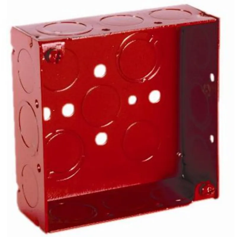 4" Square, Red Alarm Box, Welded, Depth: 1-1/2", Metallic