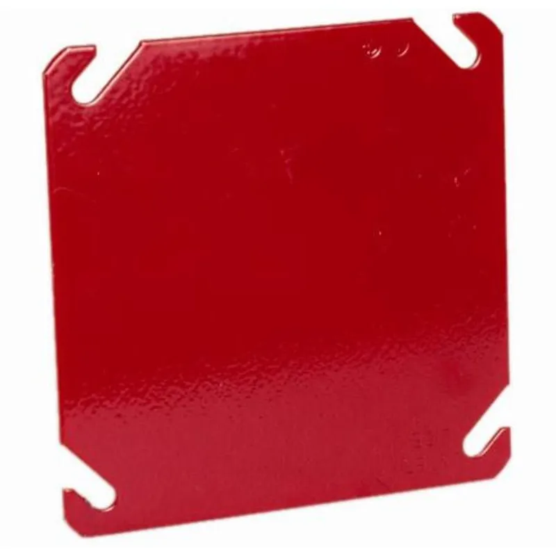 4" Square Fire Alarm Box Cover, Red, Drawn, Metallic