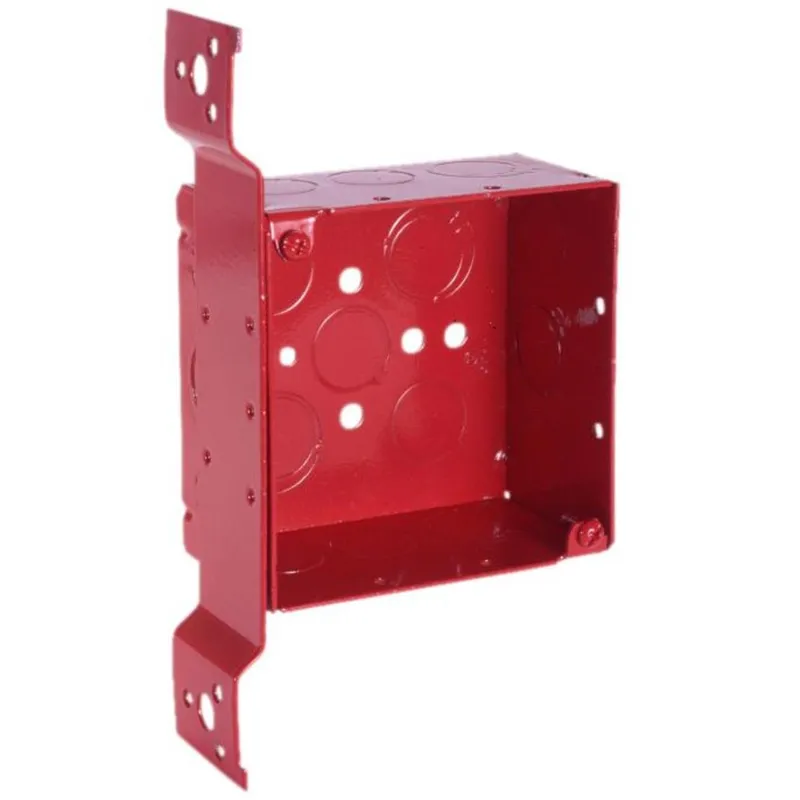 4" Square, Red Alarm Box, Welded, Depth: 2-1/8", Metallic