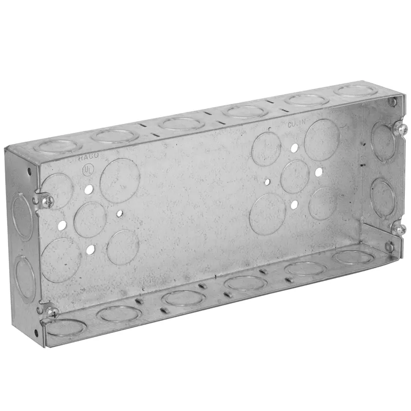Gang Box, 4-Gang, 1-5/8" Deep, 1/2" & 3/4" KOs, Welded, Metallic