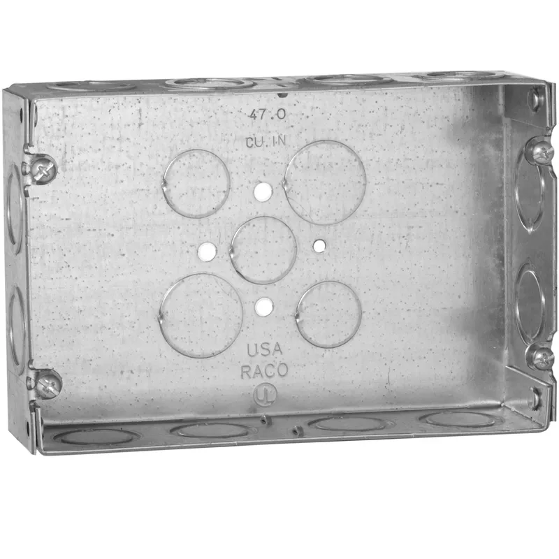 Gang Box, 2-Gang, 1-5/8 Deep, 1/2" and 3/4" KOs, Welded, Steel