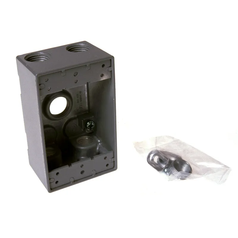 Weatherproof Box, 1 Gang, (5) 3/4" Outlets, 2" Deep, Aluminum Die Cast