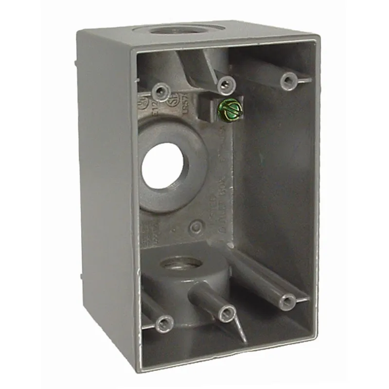 Weatherproof Box, 1 Gang, (3) 1/2" Outlets, 2-5/8" Deep, Aluminum Die Cast