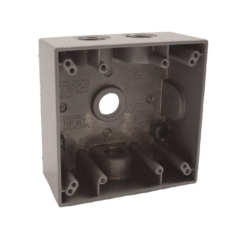 Weatherproof Box, 2 Gang, (4) 1/2" Outlets, 2" Deep, Aluminum Die Cast