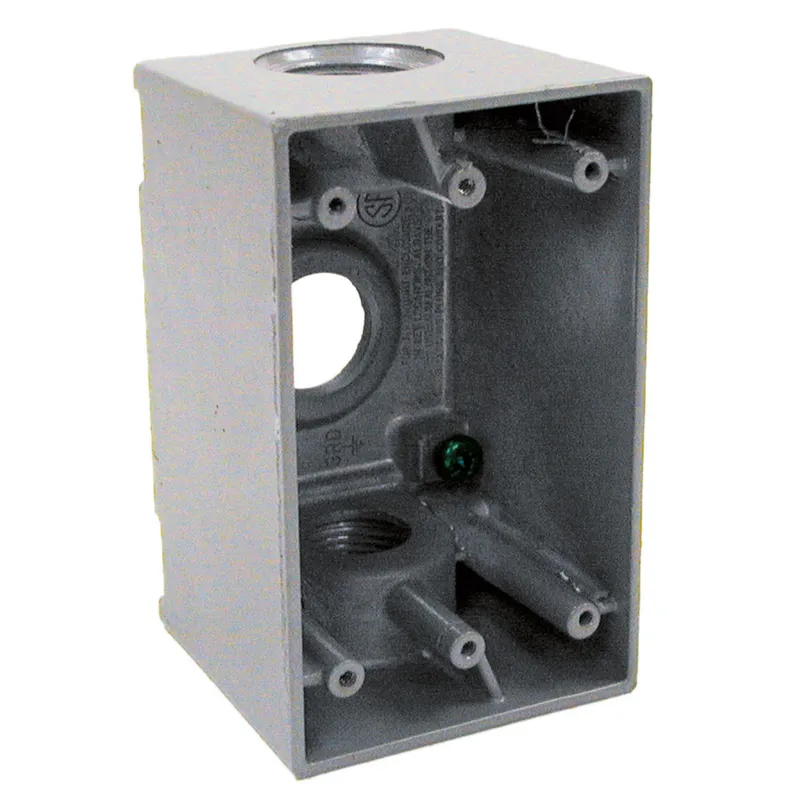 Weatherproof Box, 1 Gang, (3) 3/4" Outlets, 2-5/8" Deep, Aluminum Die Cast