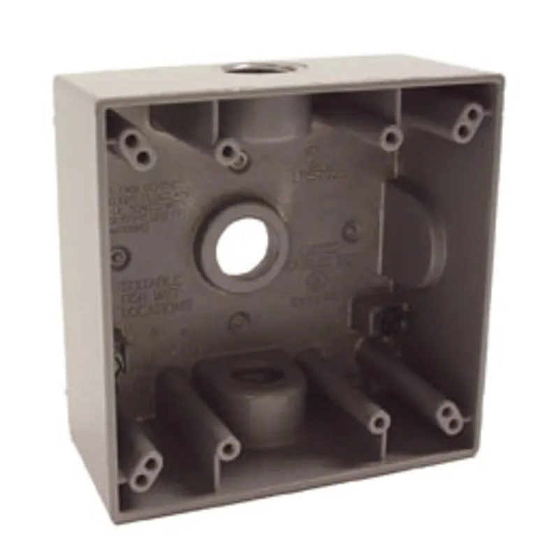 Weatherproof Box, 2 Gang, (3) 1/2" Outlets, 2" Deep, Aluminum Die Cast