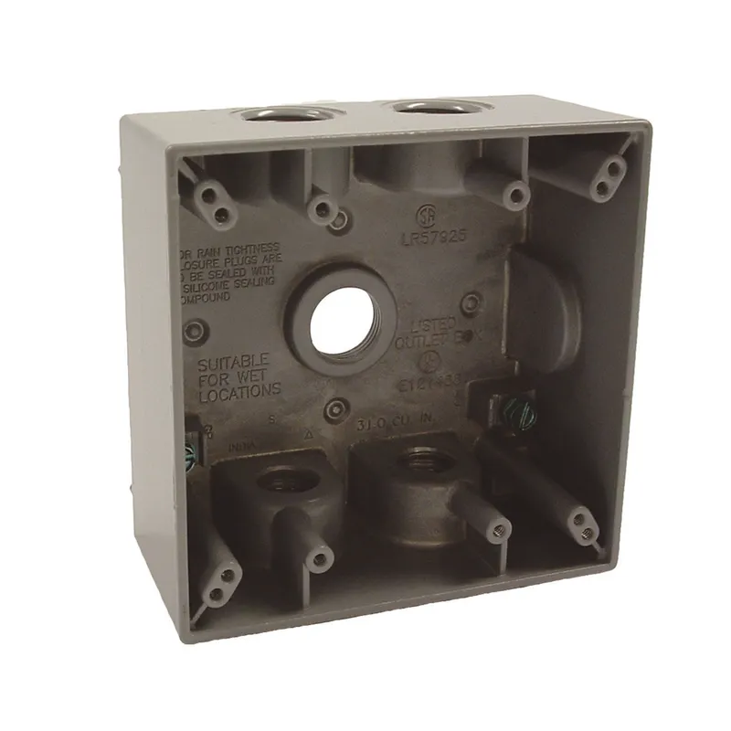 Weatherproof Box, 2 Gang, (5) 1/2" Outlets, 2" Deep, Aluminum Die Cast