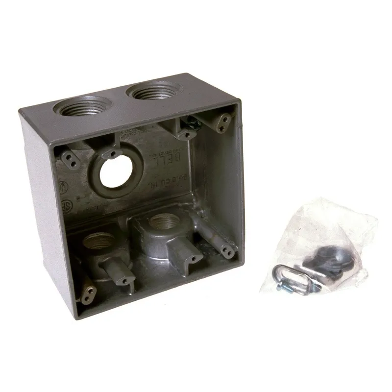 Weatherproof Box, 2 Gang, (5) 1" Outlets, 2-5/8" Deep, Aluminum Die Cast