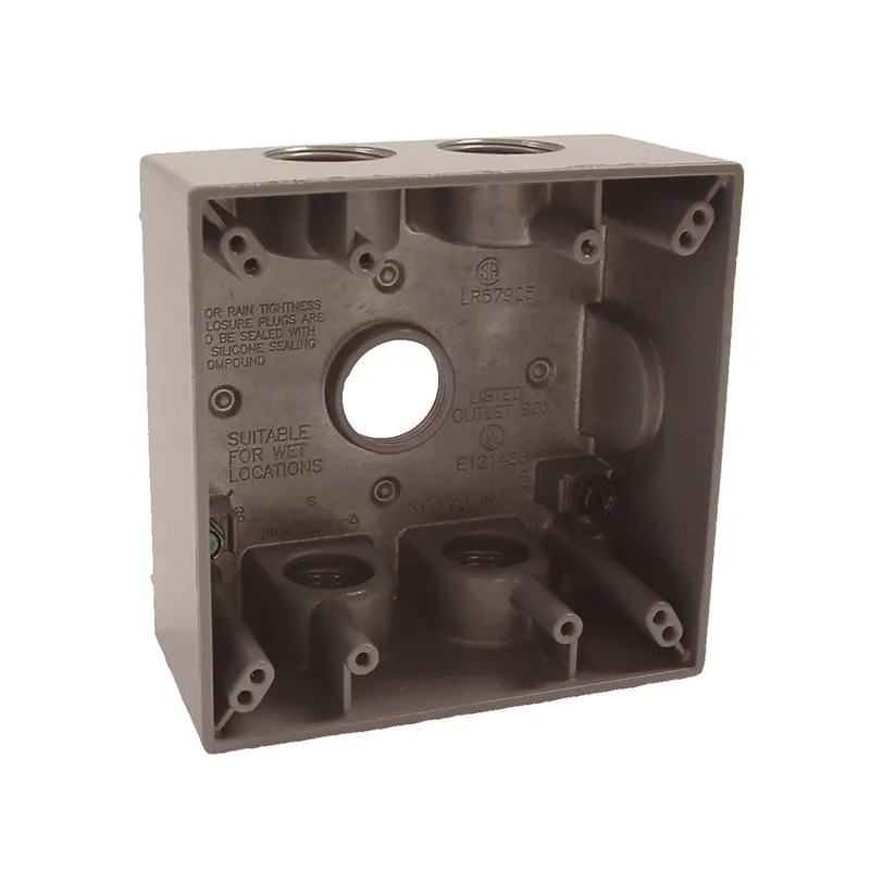 Weatherproof Box, 2 Gang, (5) 3/4" Outlets, 2" Deep, Aluminum Die Cast