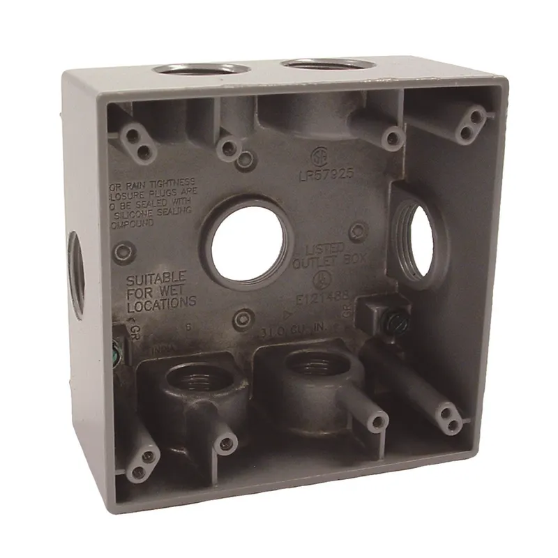 Weatherproof Box, 2 Gang, (7) 3/4" Outlets, 2" Deep, Aluminum Die Cast