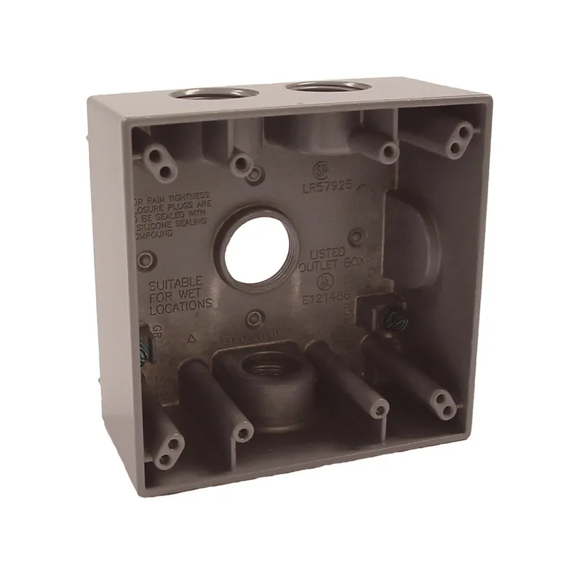Weatherproof Box, 2 Gang, (4) 3/4" Outlets, 2" Deep, Aluminum Die Cast