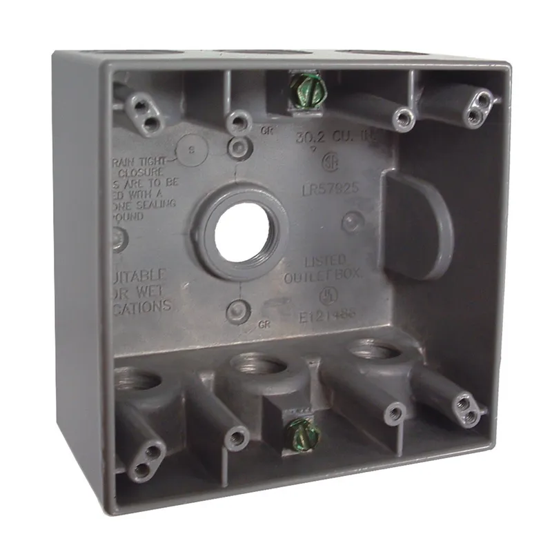 Weatherproof Box, 2 Gang, (7) 1/2" Outlets, 2" Deep, Aluminum Die Cast