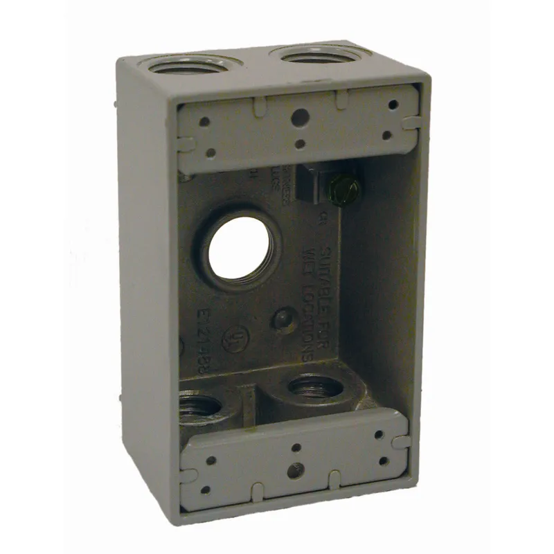 Weatherproof Box, 1 Gang, (5) 1/2" Outlets, 2" Deep, Aluminum Die Cast