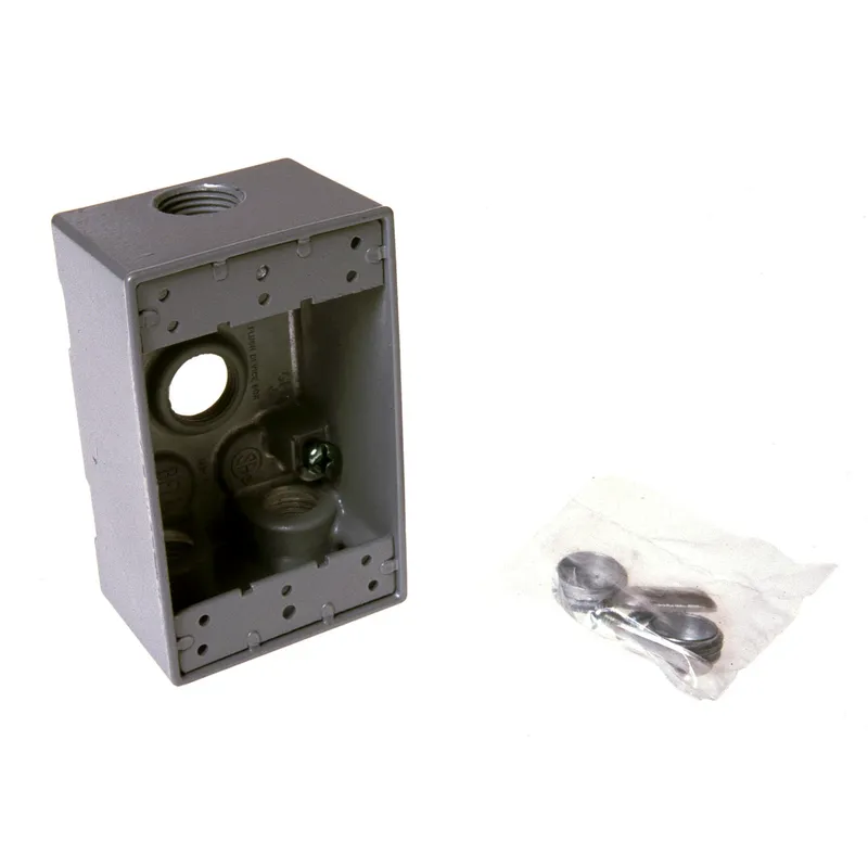 Weatherproof Box, 1 Gang, (4) 3/4" Outlets, 2" Deep, Aluminum Die Cast