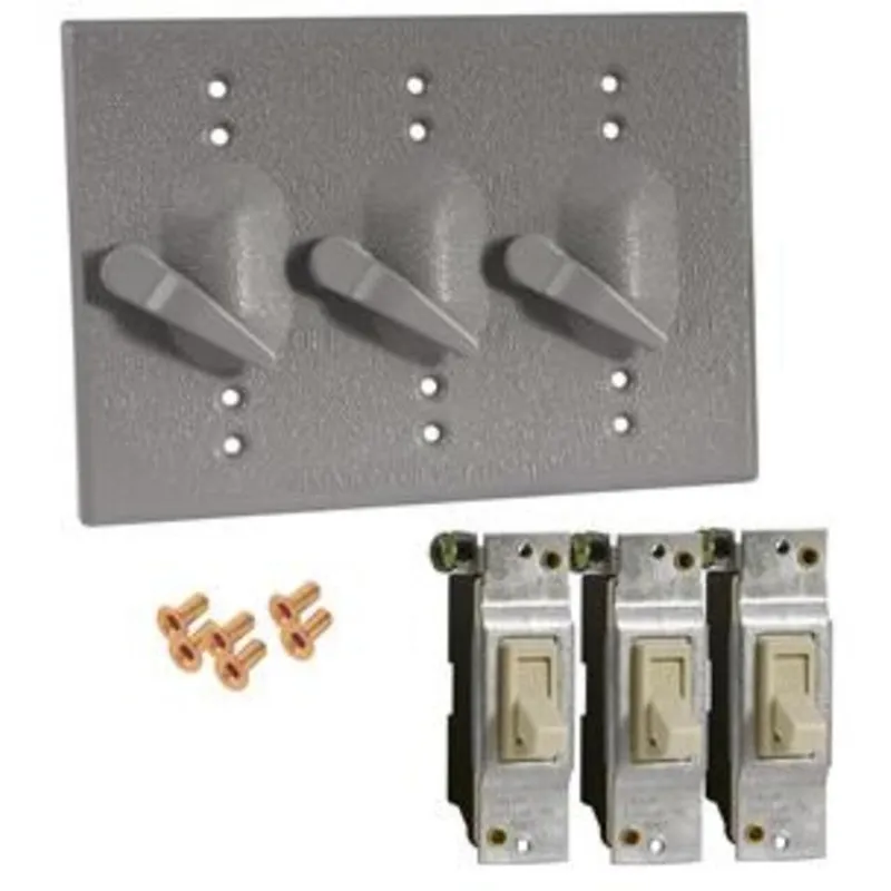 Weatherproof Cover, 3-Gang, (3) Toggle Switch, Vertical, Aluminum, Gray