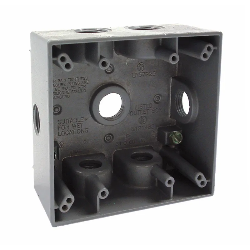 Weatherproof Box, 2 Gang, (7) 1/2" Outlets, 2" Deep, Aluminum Die Cast