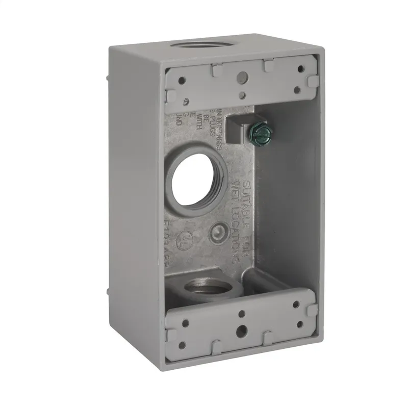 Weatherproof Box, 1 Gang, (3) 3/4" Outlets, 2" Deep, Aluminum Die Cast