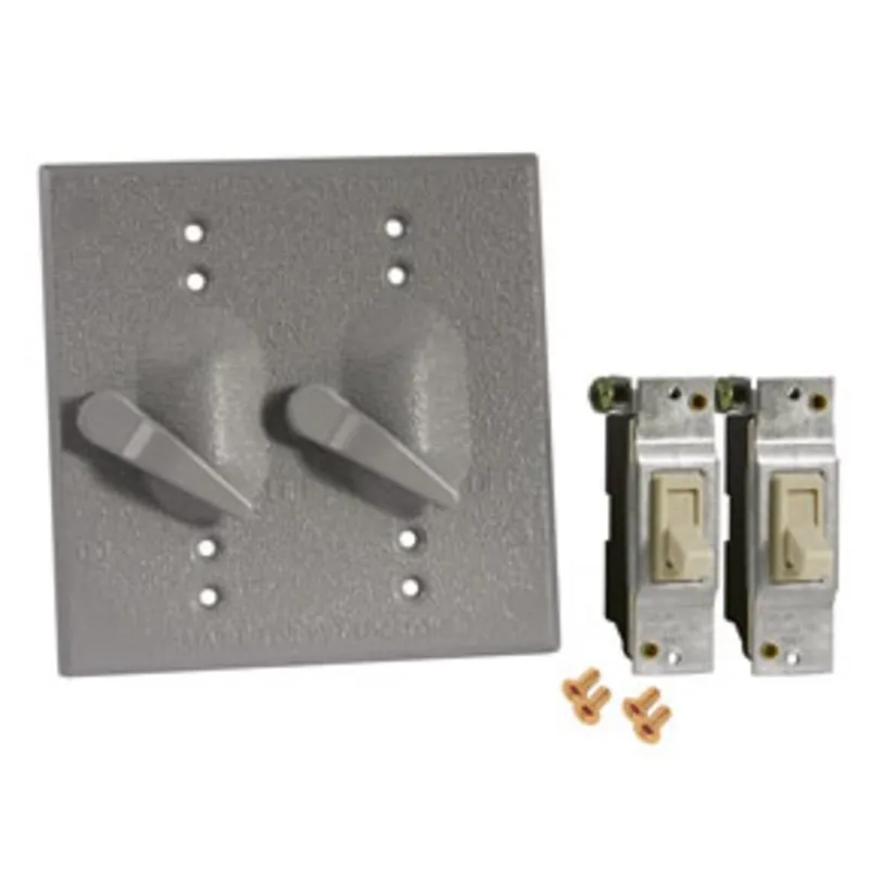 Weatherproof Cover, 2-Gang, (2) Toggle Switch, Vertical, Aluminum, Gray