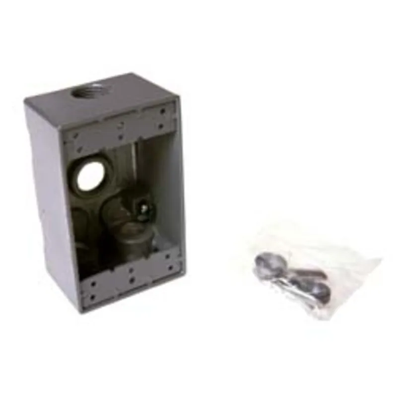 Weatherproof Box, 1 Gang, (4) 1/2" Outlets, 2" Deep, Aluminum Die Cast
