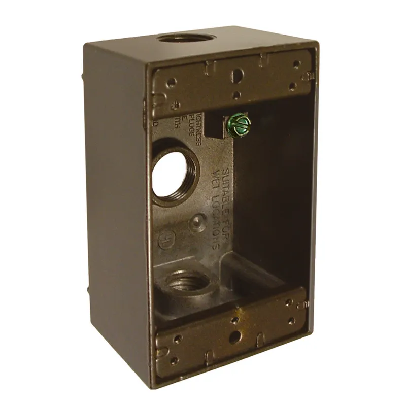 Weatherproof Box, 1 Gang, (3) 1/2" Outlets, 2" Deep, Aluminum Die Cast, Bronze