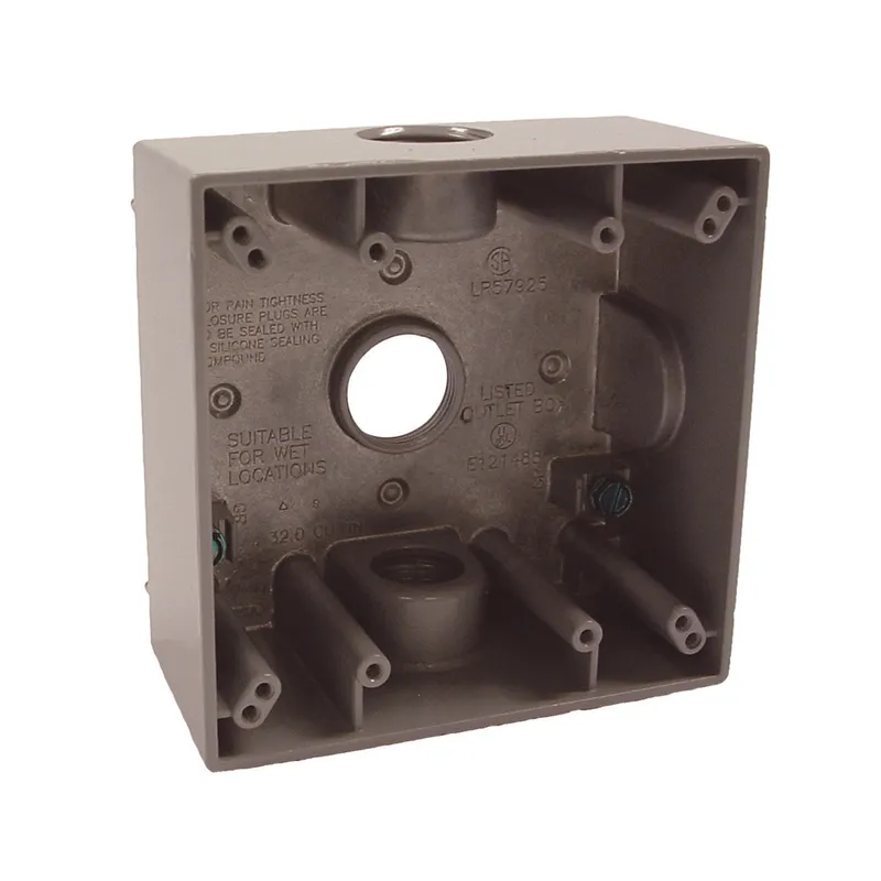 Weatherproof Box, 2 Gang, (3) 3/4" Outlets, 2" Deep, Aluminum Die Cast