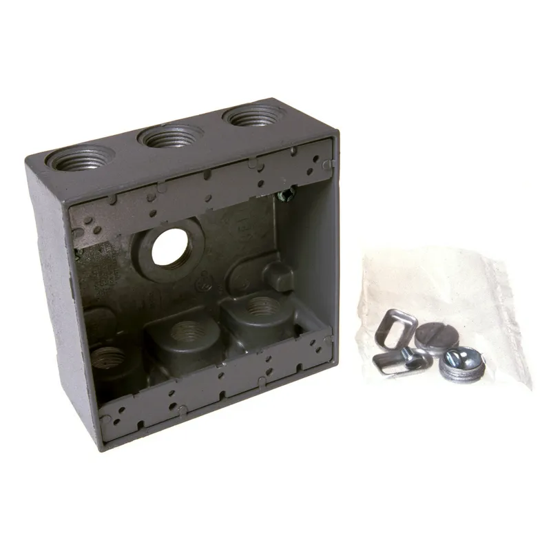 Weatherproof Box, 2 Gang, (7) 3/4" Outlets, 2" Deep, Aluminum Die Cast