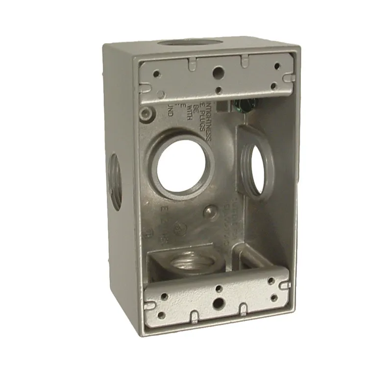 Weatherproof Box, 1 Gang, (5) 3/4" Outlets, 2" Deep, Aluminum Die Cast