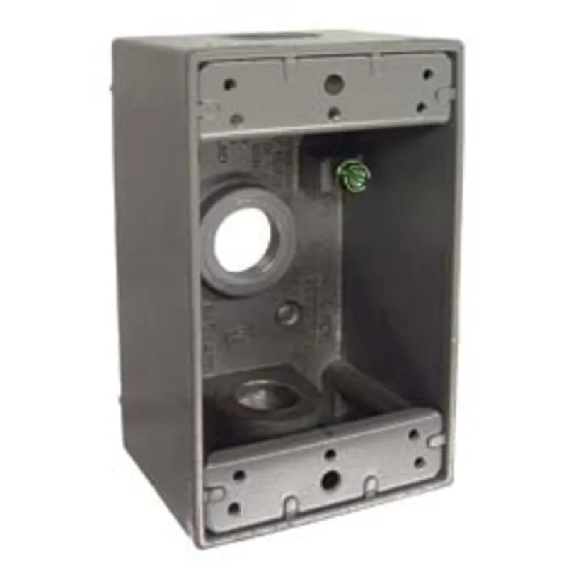 Weatherproof Box, 1 Gang, (3) 1/2" Outlets, 2" Depth, Aluminum Die Cast