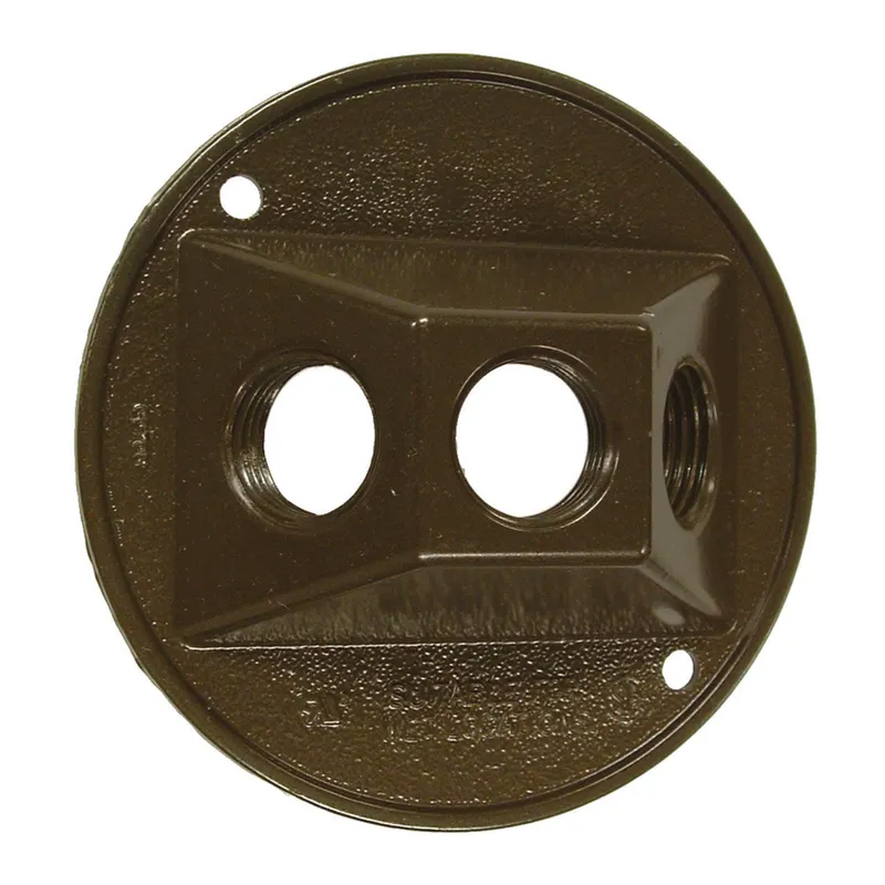 Weatherproof Cover, Round, (3) 1/2" Outlet, 4.125" Diameter, Die-Cast Aluminum, Bronze
