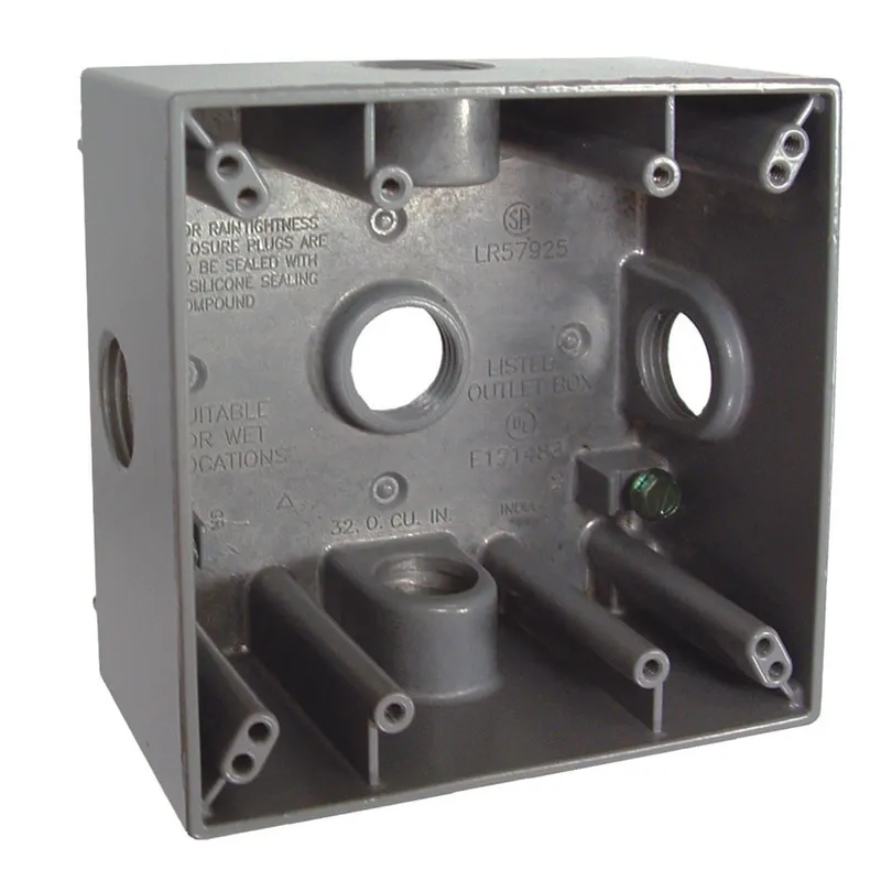 Weatherproof Box, 2 Gang, (5) 3/4" Outlets, 2" Deep, Aluminum Die Cast