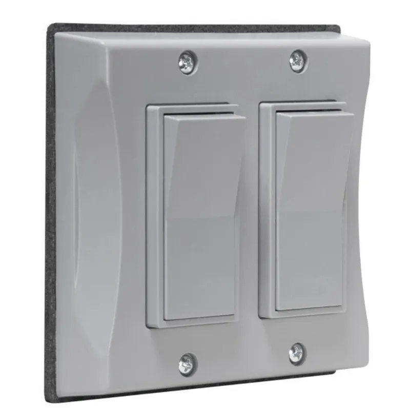 Weatherproof Cover, 2-Gang, (2) Decorator Switch, Vertical, Non-Metallic, Gray