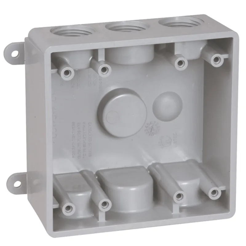 Weatherproof Box, 2 Gang, (7) 3/4" Outlets, 2" Deep, Polycarbonate, Gray