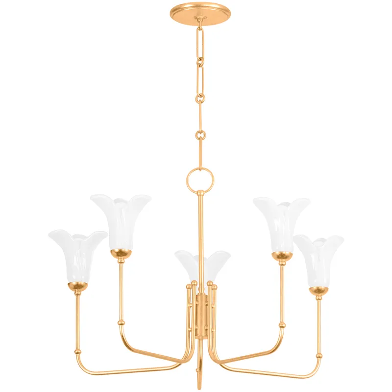 Montclair 5 Light 30 inch Vintage Gold Leaf Chandelier Ceiling Light