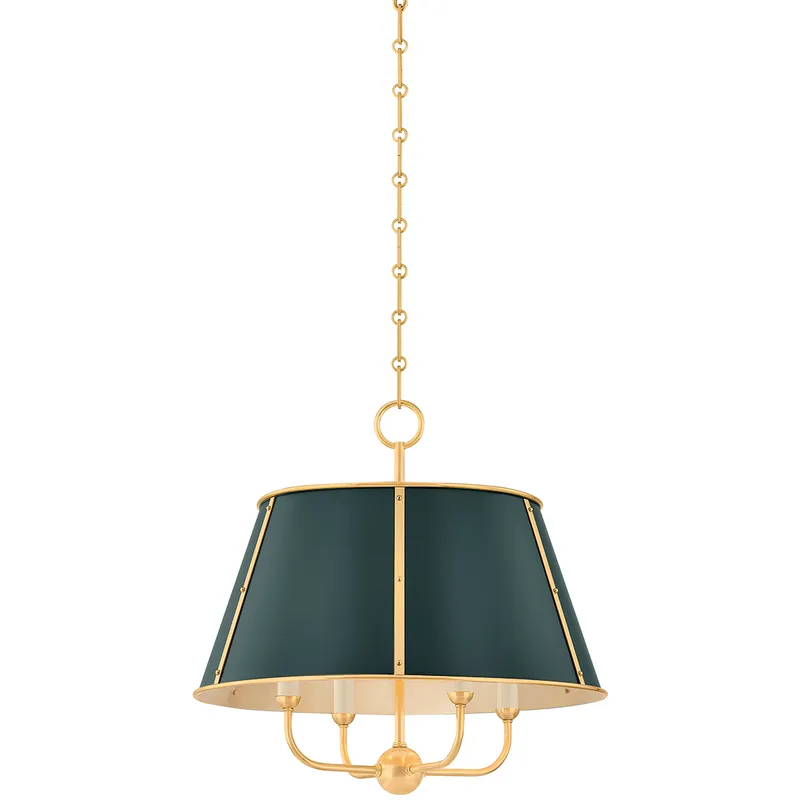 Cambridge 4 Light 20.25 inch Aged Brass/Soft Studio Green Chandelier Ceiling Light