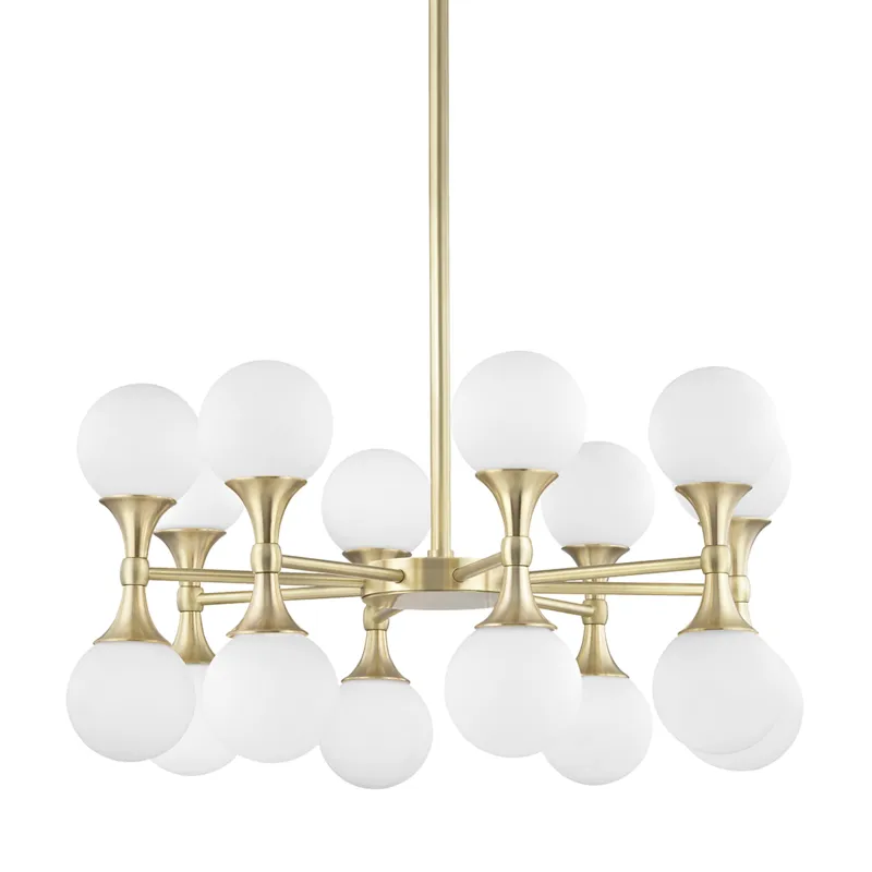 Astoria LED 27 inch Aged Brass Chandelier Ceiling Light, Opal Etched