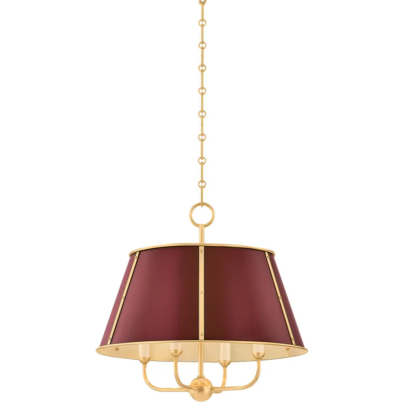 Cambridge 4 Light 20.25 inch Aged Brass/Soft Crimson Chandelier Ceiling Light