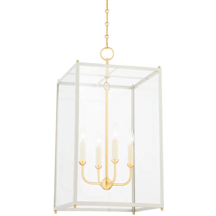 Chaselton 4 Light 15 inch Aged Brass/Off White Hanging Lantern Ceiling Light